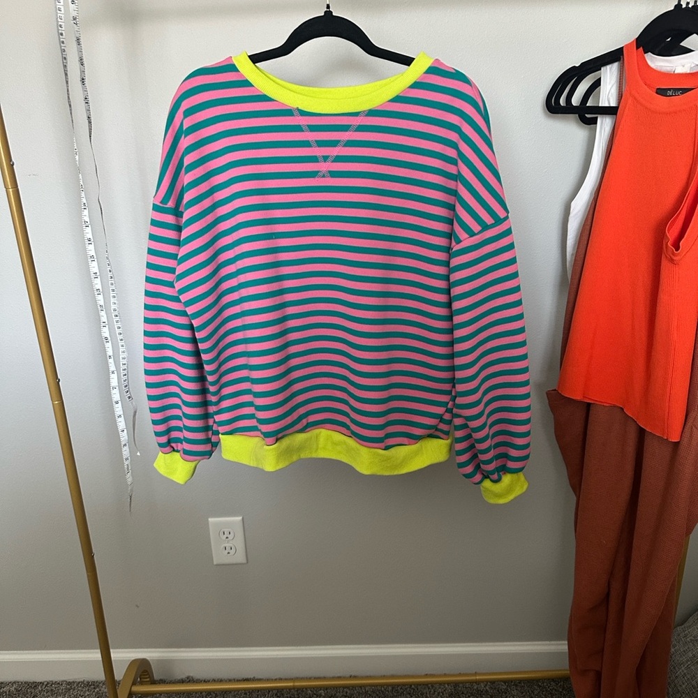Oversized Striped Neon Crew
